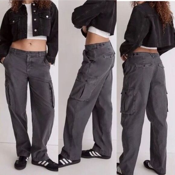 Madewell Pants - Madewell Garment Dyed Low Rise Slung Straight Cargo Gray Pant Pockets Utility 25